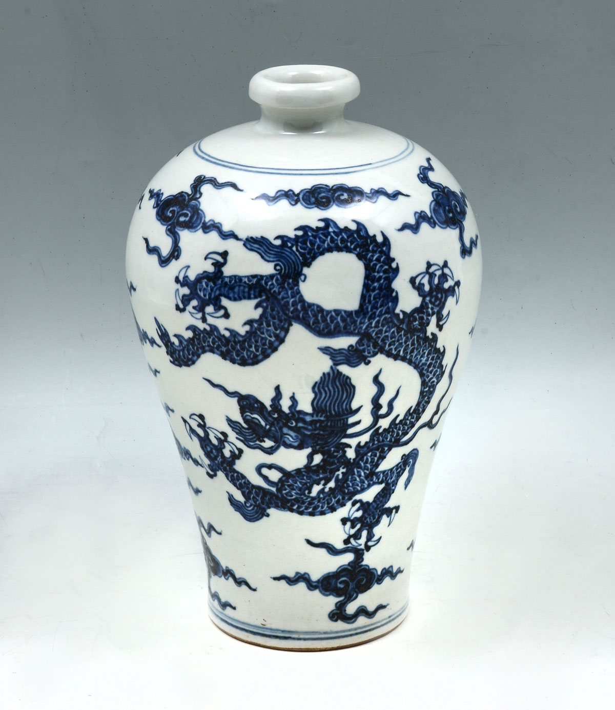 Appraisal: MEIPING FORM BLUE WHITE DRAGON VASE Chinese Qing Dynasty blue