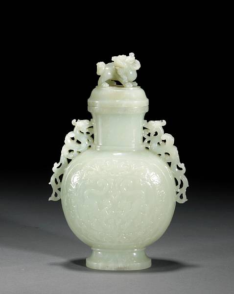 Appraisal: A pale greenish white jade covered vase Of ovoid section