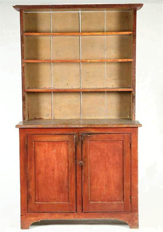 Appraisal: COUNTRY PEWTER CUPBOARD American late th-early th century pine One-piece