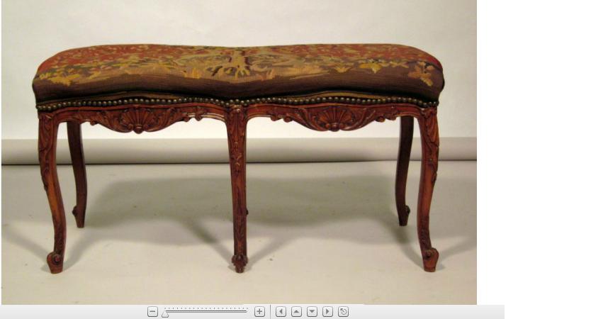 Appraisal: French fruitwood and needlework upholstered bench late th early th