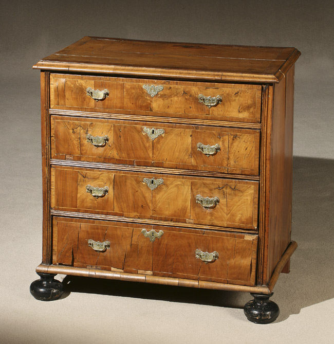 Appraisal: William Mary Feather Inlaid and Crossbanded Walnut Veneered Chest of