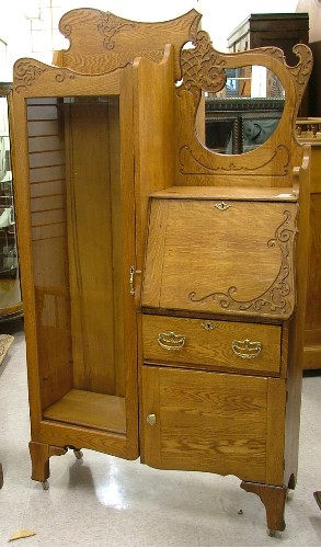 Appraisal: VICTORIAN OAK SECRETARY BOOKCASE American c the left half a