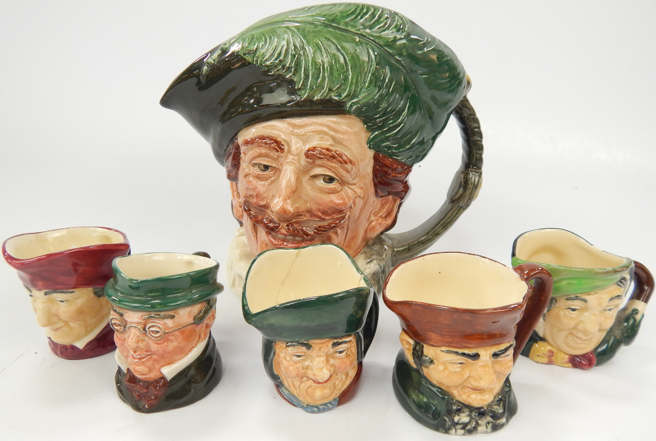 Appraisal: Five Royal Doulton miniature character jugs with large Cavalier character