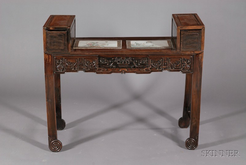 Appraisal: Rosewood Desk China th century surface carved with archaic scrolling