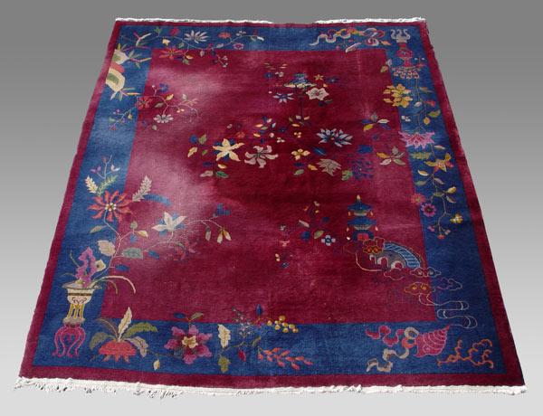 Appraisal: SEMI ANTIQUE CHINESE DECO RUG Purple ground ' x '