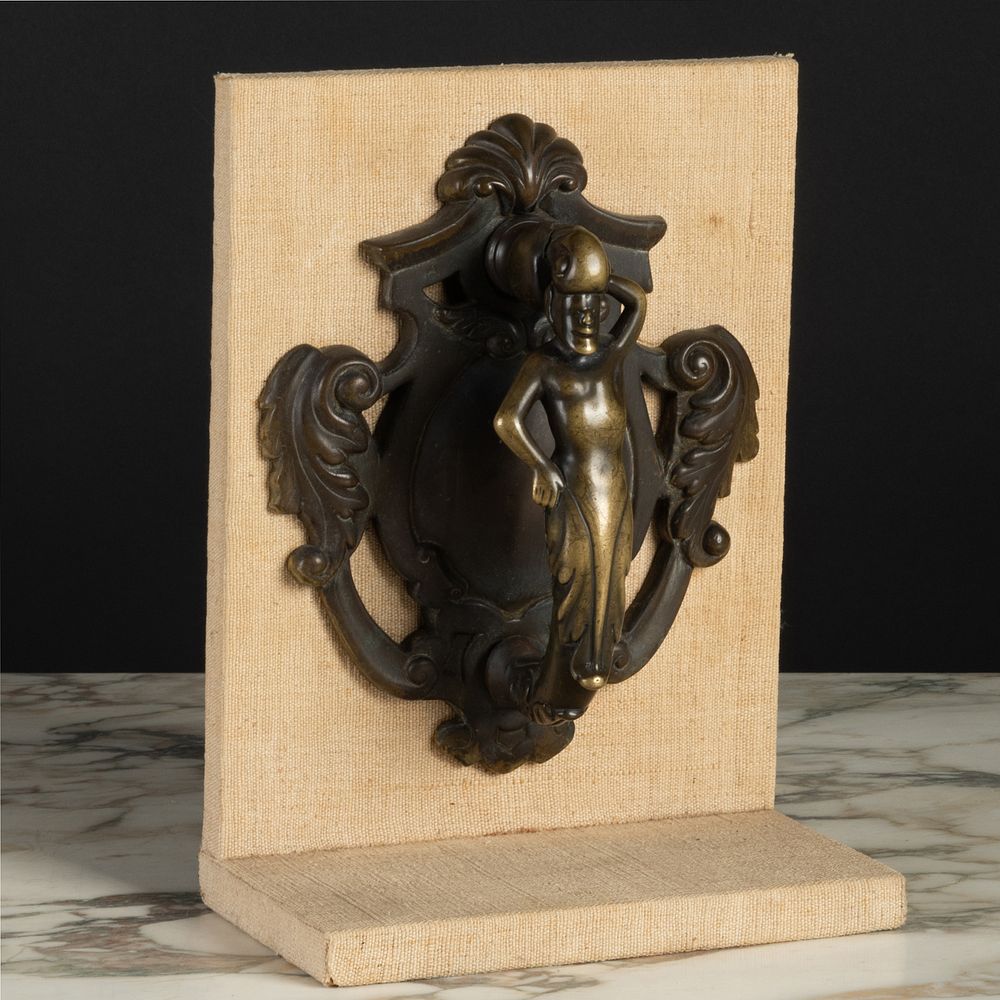 Appraisal: Italian Baroque Brass Figural Door Handle Mounted on a linen