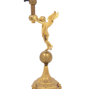 Appraisal: A Continental Gilt Metal Figural Lamp th Century Height inches