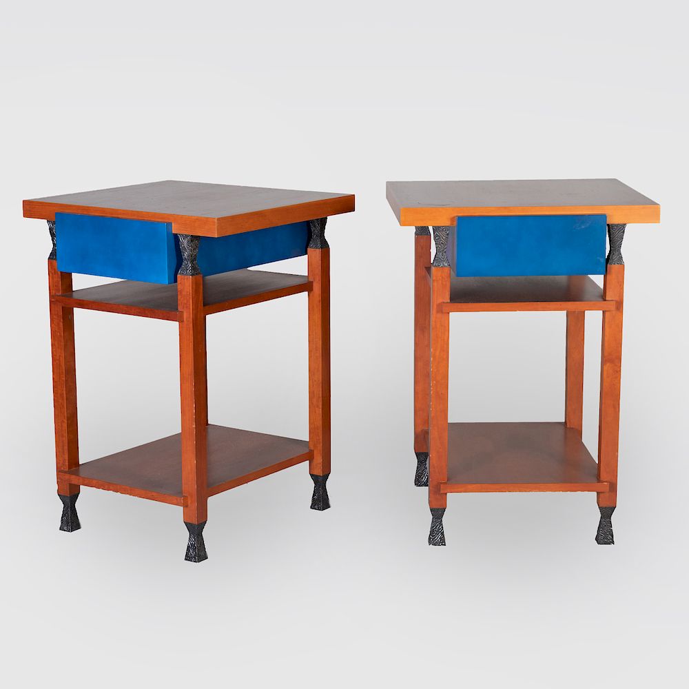 Appraisal: Pair of Contemporary Painted and Ebonized Mahogany Side Tables Fitted