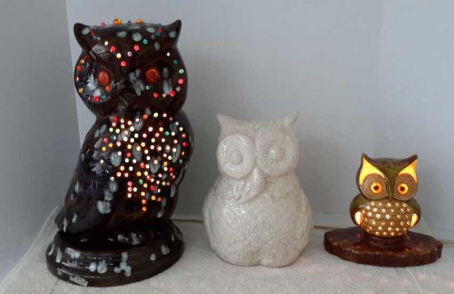 Appraisal: Ceramic Owl Figurines are Lighted This includes ceramic owl figurines