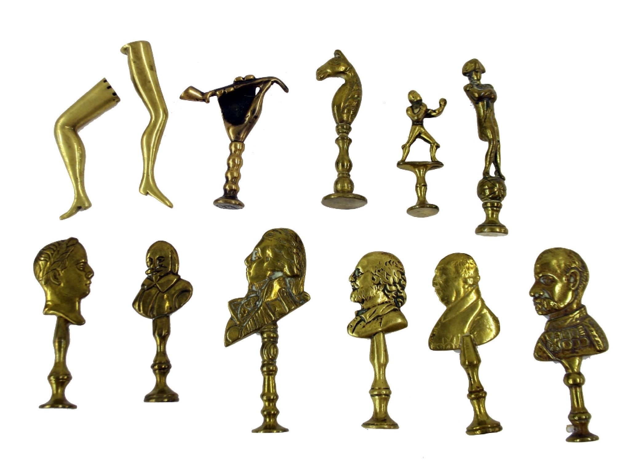 Appraisal: Interesting set of twelve cast brass pipe tampers with novelty