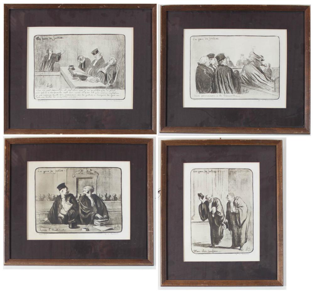 Appraisal: AFTER HONORE DAUMIER France - four etchings court scenes Each