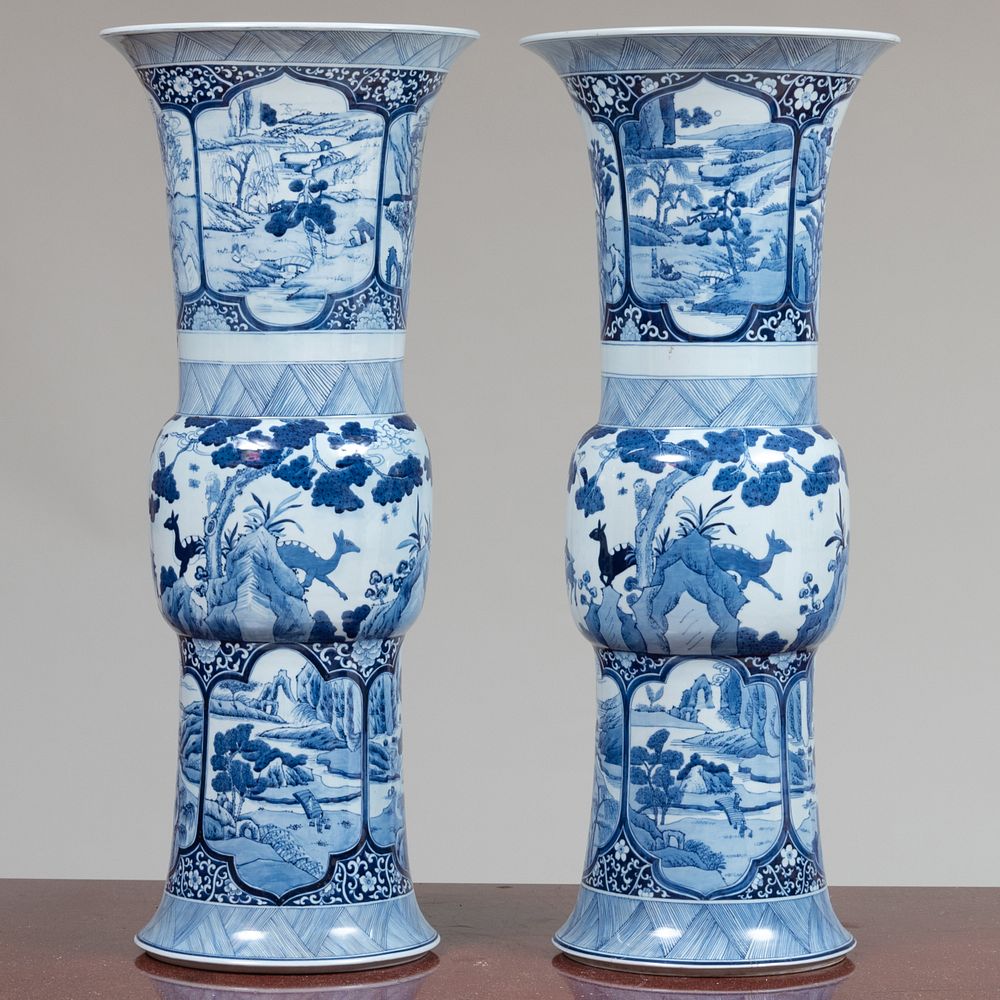 Appraisal: Large Pair of Chinese Blue and White Porcelain Gu Form