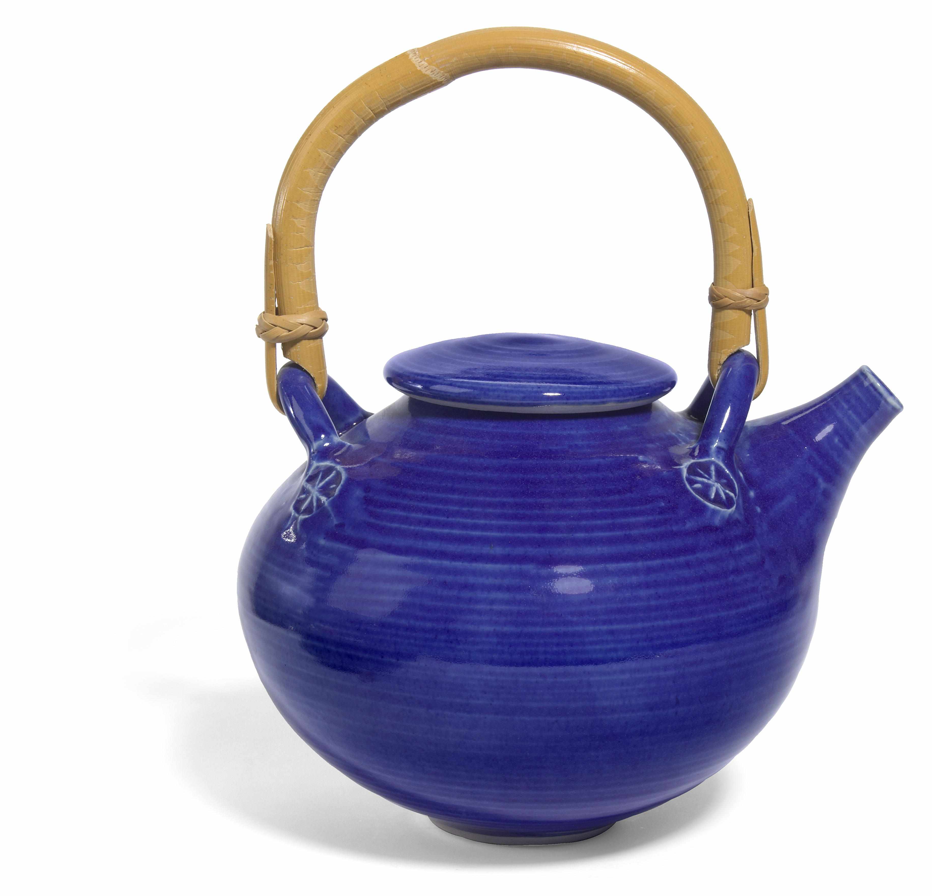 Appraisal: Otto and Vivika Heino blue glazed pottery teapotheight in cm