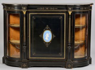 Appraisal: Aesthetic Movement Credenza w Wedgwood Plaque Ebonized American Aesthetic Movement