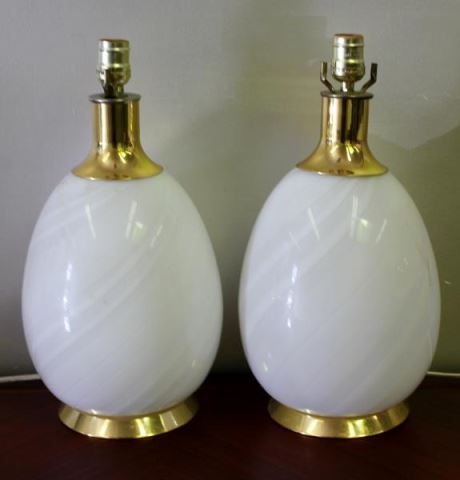 Appraisal: Midcentury Pair of Italian Murano Egg Form Lamps Labeled VeLuce