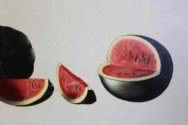 Appraisal: HUGGINS M W Oil on Canvas of Sliced Watermelons Signed