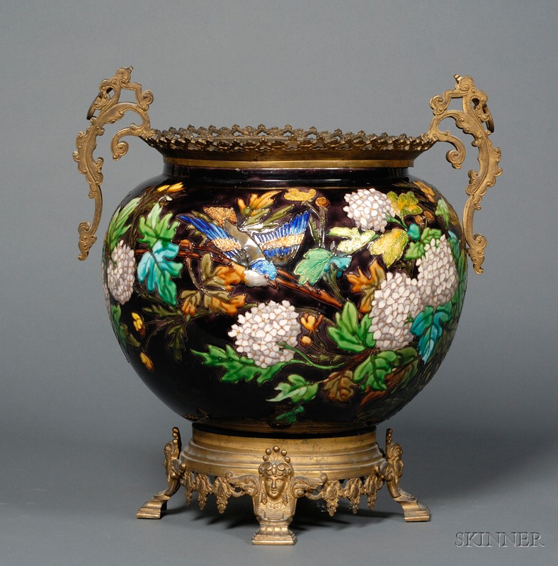 Appraisal: French Aesthetic Movement Earthenware Ormolu-mounted Vase third quarter th century