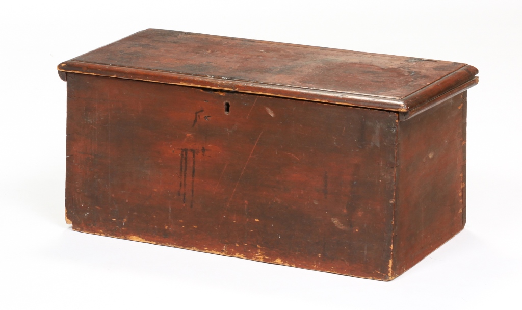 Appraisal: AMERICAN TRUNK First half th century pine Small dovetailed trunk