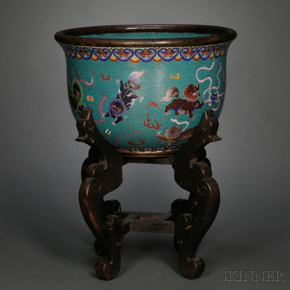 Appraisal: Cloisonne Basin with Foo Dogs China th century bowl-shape with