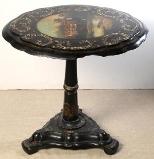 Appraisal: Victorian Black Lacquered Papier Mache Tea Table Circa the English