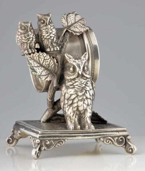 Appraisal: Mother Owl Two Baby Owls Figural Napkin Ring By Simpson