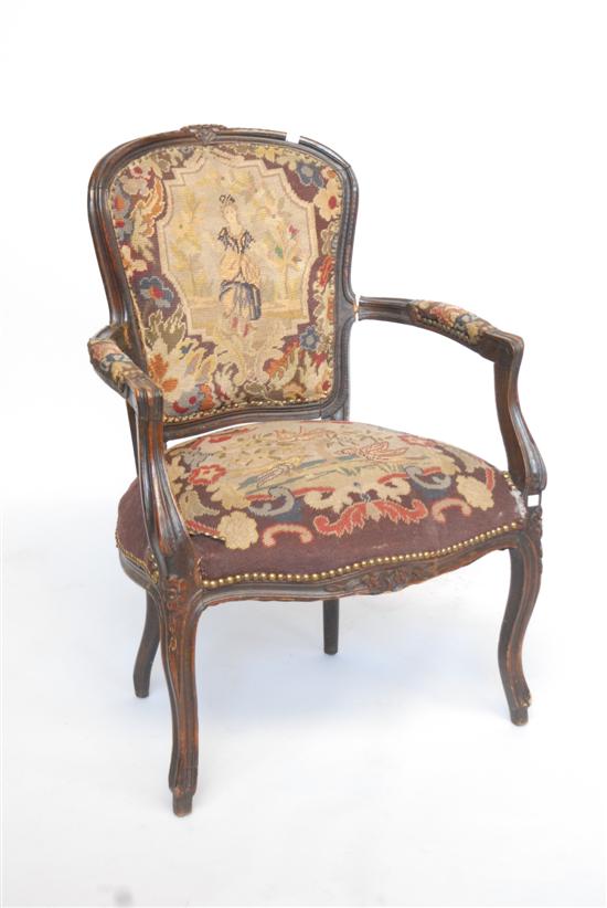 Appraisal: LATE TH C LOUIS XV PROVINCIAL STYLE CARVED WALNUT FAUTEUIL