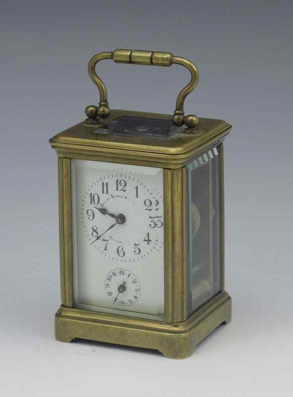 Appraisal: BAILEY BANKS BIDDLE FRENCH CARRIAGE ALARM CLOCK Monogrammed brass case