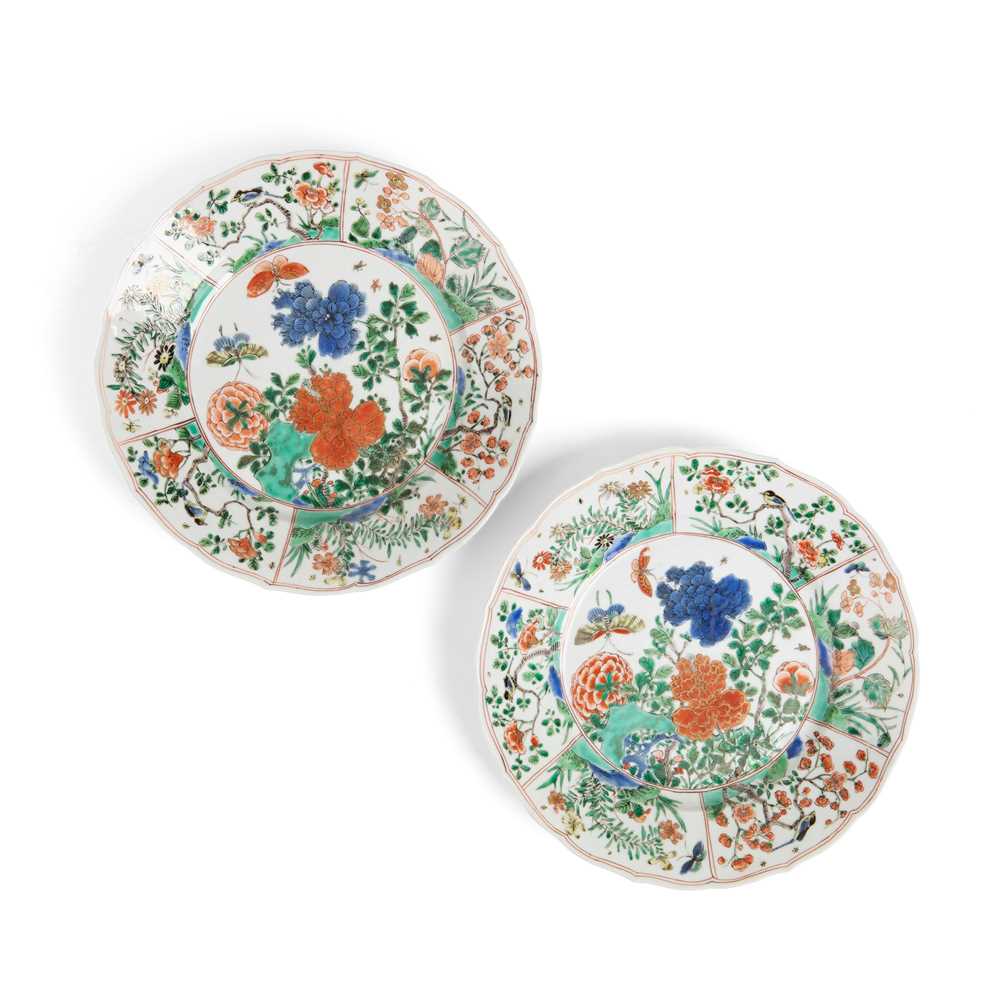 Appraisal: PAIR OF FAMILLE VERTE FOLIATED DISHES QING DYNASTY KANGXI PERIOD