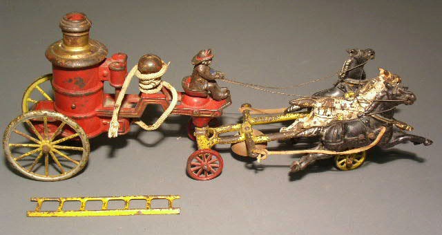 Appraisal: Cast iron toy fire pumper with driver and three horses