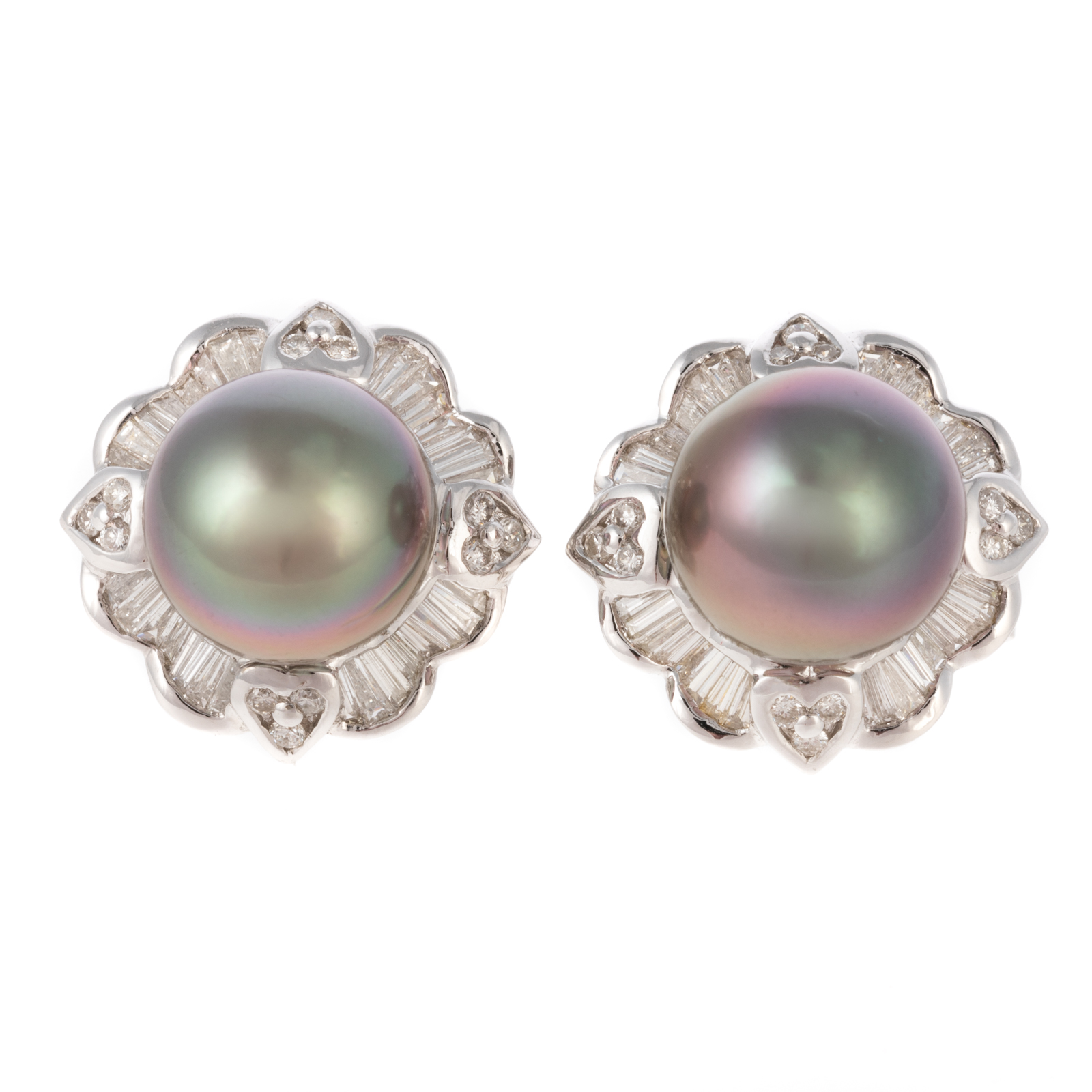 Appraisal: A PAIR OF K TAHITIAN PEARL DIAMOND EARRINGS K white