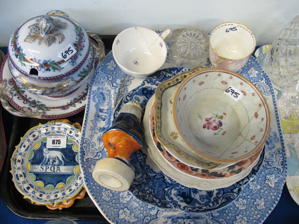 Appraisal: Tray of assorted ceramics - Cantagalli dish Staffordshire pepperette etc