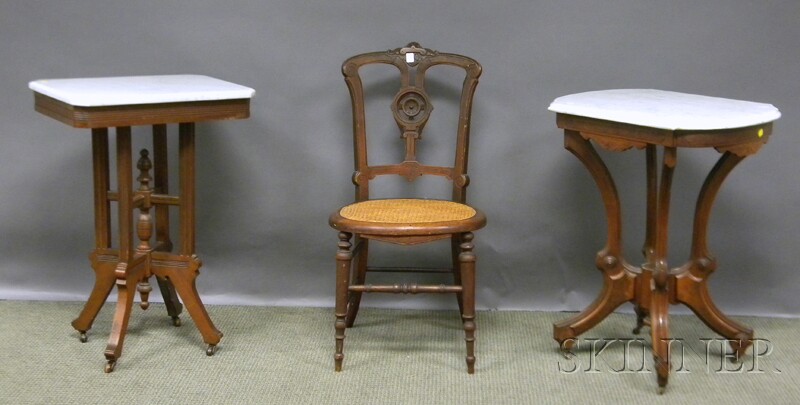 Appraisal: Two Victorian White Marble-top Carved Walnut Stands and a Side