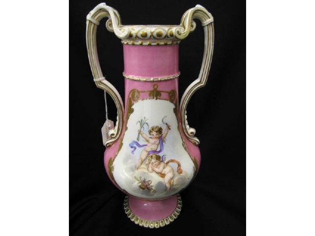 Appraisal: Old Paris Porcelain Vase handpainted cherubs fancy gold trim handled