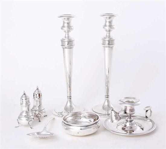 Appraisal: Collection American sterling table articles pair weighted sterling candlesticks H