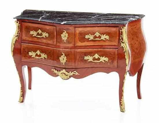 Appraisal: Louis XV style kingwood marbletop bombe commode shaped black marble