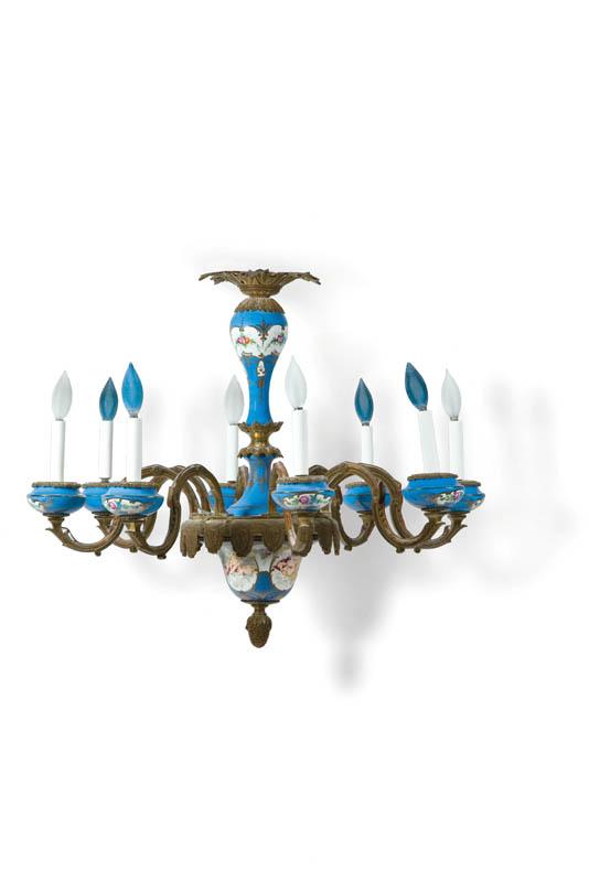 Appraisal: CHANDELIER France th century porcelain and brass Composed of brass