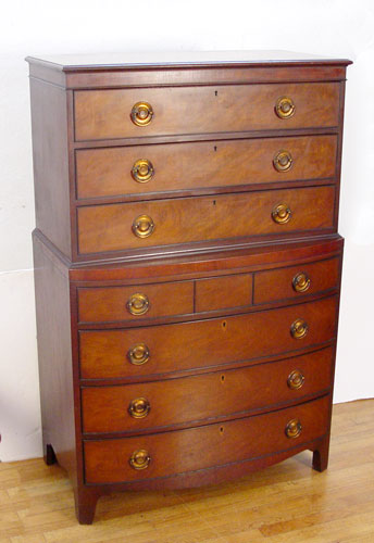 Appraisal: KITTINGER MAHOGANY CHEST ON CHEST straight front drawers recessed over