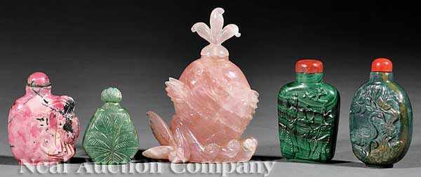 Appraisal: A Group of Five Chinese Carved Stone Snuff Bottles the