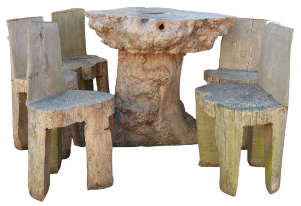 Appraisal: lot of Rustic wood patio set including table having live