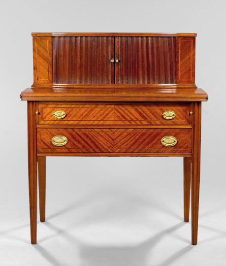 Appraisal: George III-Style Mahogany and String-Inlay Lift-Top Desk th century with