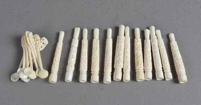 Appraisal: Chinese Bone Cigarette Holders SpoonsThe cigarette holders finely carved to