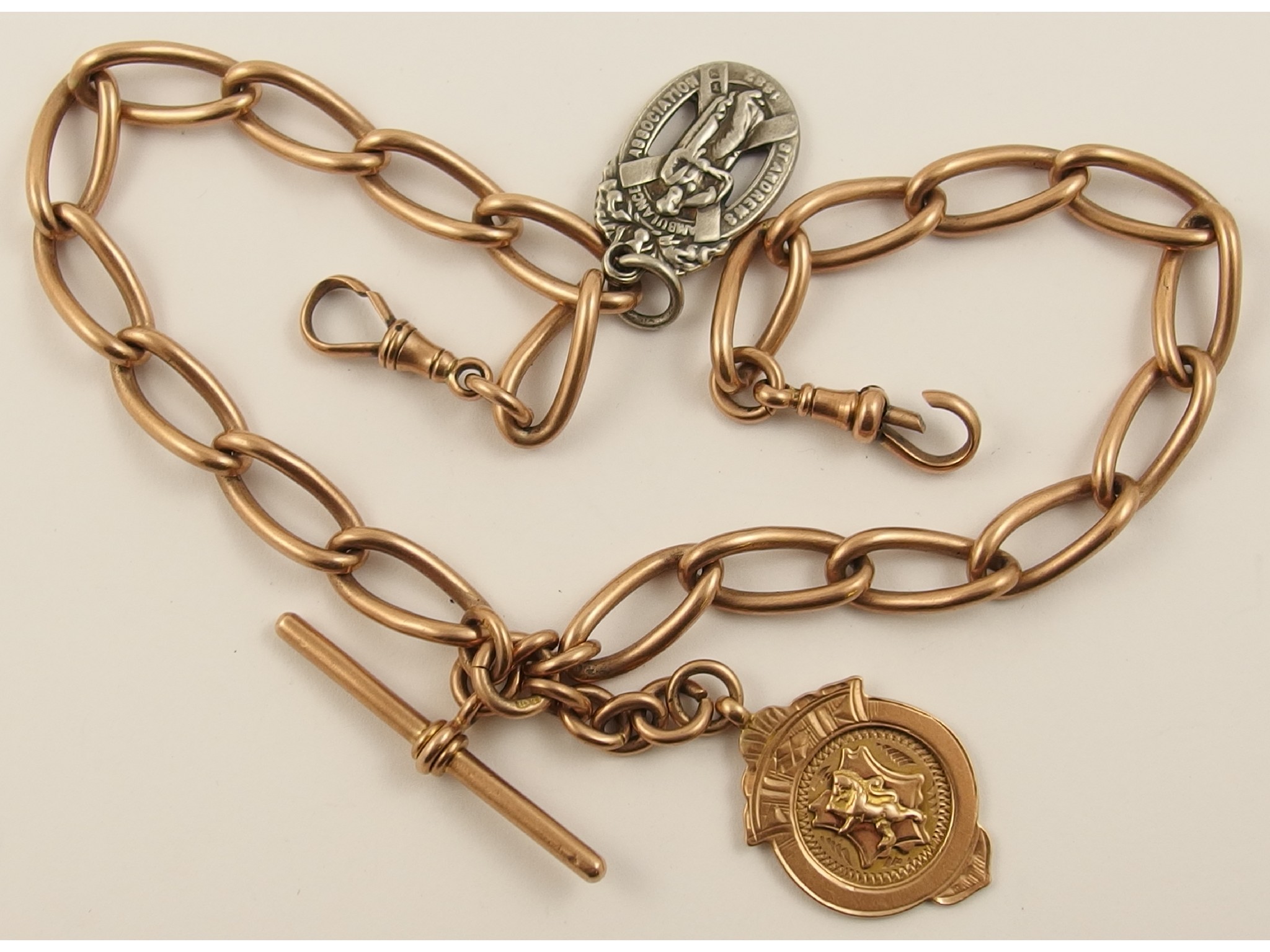 Appraisal: A ct fob chain with attached Scottish ct medallion and