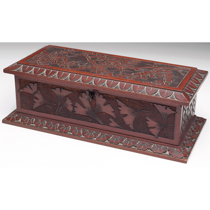 Appraisal: Cincinnati Art Carved box natural and stylized leaf designs monogram