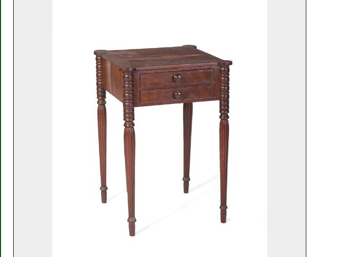 Appraisal: NEW HAMPSHIRE SHERATON BIRCH AND MAHOGANY VENEERED TWO-DRAWER WORK STAND