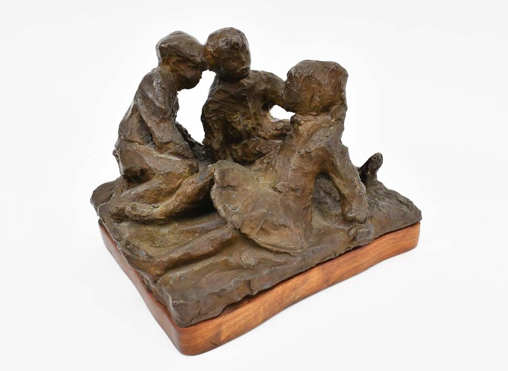 Appraisal: MODERNIST PATINATED BRONZE OF CHILDERN PLAYING th Century Signed Halle