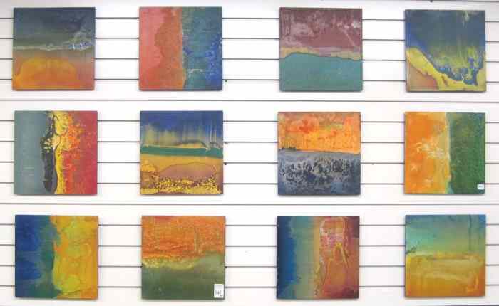 Appraisal: SET OF TWELVE MIXED MEDIA PANELS multi-colored abstract compositions on