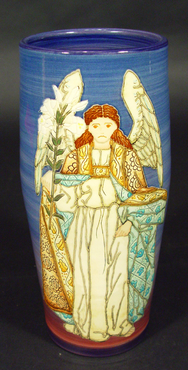 Appraisal: Dennis Chinaworks vase hand painted and tubelined with an angel