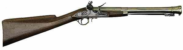 Appraisal: Flintlock Blunderbuss bore diameter cannon-style barrel with folding bayonet Lock