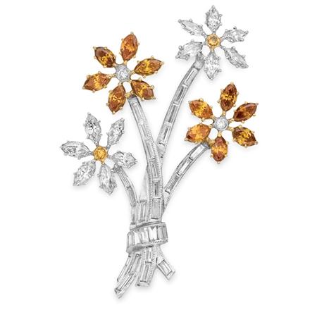 Appraisal: Colored Diamond and Diamond Flower Brooch Estimate -