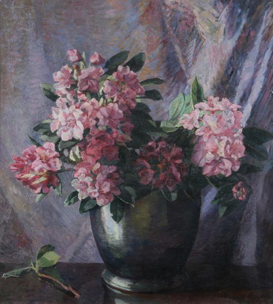 Appraisal: M SNOWDON American th century AZALEAS IN A VASE signed